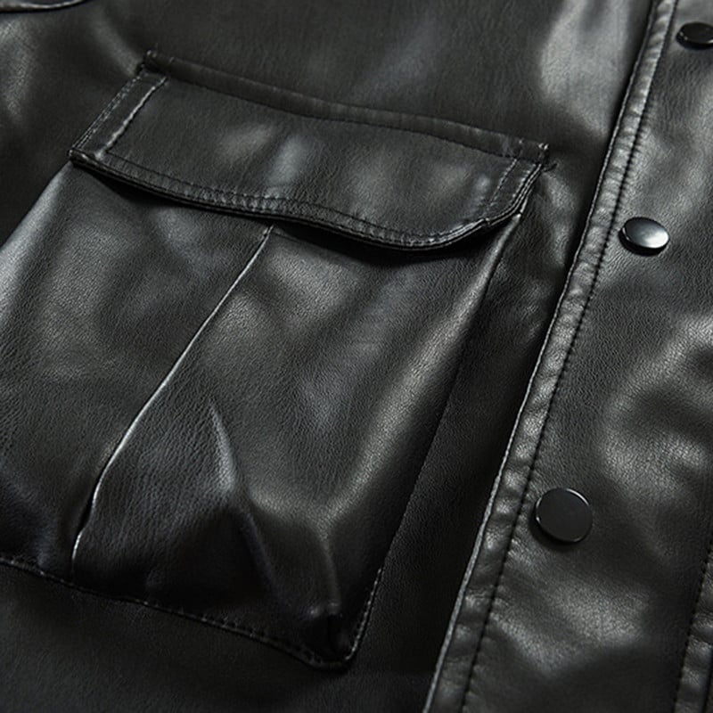 Paksu taskuga nahktagi Mehele Tänav Trendikas nahktagi Meeste lahtised mootorrattariided Pu-nahkjakk Sügis