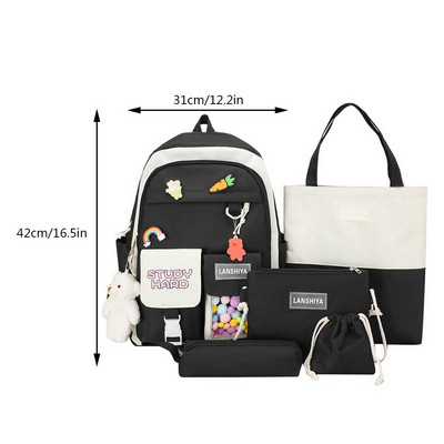 5 τμχ/σετ Ιαπωνικό σακίδιο πλάτης για κορίτσια Σχολική τσάντα μαθητών για εφηβικές κοπέλες Θήκη μολυβιού Kawaii Γυναικείο σακίδιο πλάτης για φορητό υπολογιστή