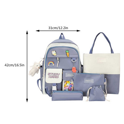 5 τμχ/σετ Ιαπωνικό σακίδιο πλάτης για κορίτσια Σχολική τσάντα μαθητών για εφηβικές κοπέλες Θήκη μολυβιού Kawaii Γυναικείο σακίδιο πλάτης για φορητό υπολογιστή