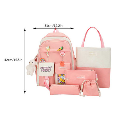 5 τμχ/σετ Ιαπωνικό σακίδιο πλάτης για κορίτσια Σχολική τσάντα μαθητών για εφηβικές κοπέλες Θήκη μολυβιού Kawaii Γυναικείο σακίδιο πλάτης για φορητό υπολογιστή