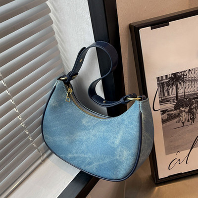 Γυναικεία τζιν τσάντα ώμου μεγάλης χωρητικότητας Half Moon Tote λουράκι Ρυθμιζόμενη Fashion Crescent Τσάντα μασχάλης Casual Commuting Τσάντα