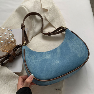 Γυναικεία τζιν τσάντα ώμου μεγάλης χωρητικότητας Half Moon Tote λουράκι Ρυθμιζόμενη Fashion Crescent Τσάντα μασχάλης Casual Commuting Τσάντα