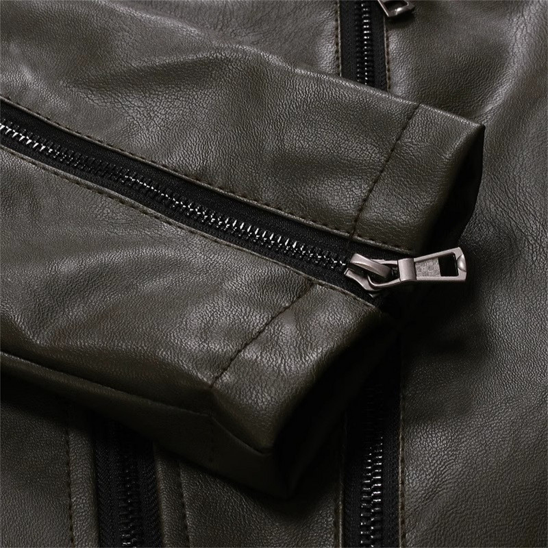 Pánska jesenná zimná kožená bunda, jednofarebný teplý kabát s dlhým rukávom a vreckom, módne kabáty, trendy kožené bundy