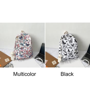 Fashion School Bags Butterfly Print Σακίδιο πλάτης Φοιτητική τσάντα ώμου με μενταγιόν για ταξίδια για υπαίθριο κάμπινγκ