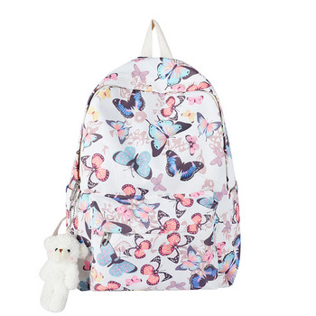 Fashion School Bags Butterfly Print Σακίδιο πλάτης Φοιτητική τσάντα ώμου με μενταγιόν για ταξίδια για υπαίθριο κάμπινγκ