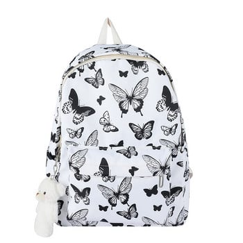 Fashion School Bags Butterfly Print Σακίδιο πλάτης Φοιτητική τσάντα ώμου με μενταγιόν για ταξίδια για υπαίθριο κάμπινγκ