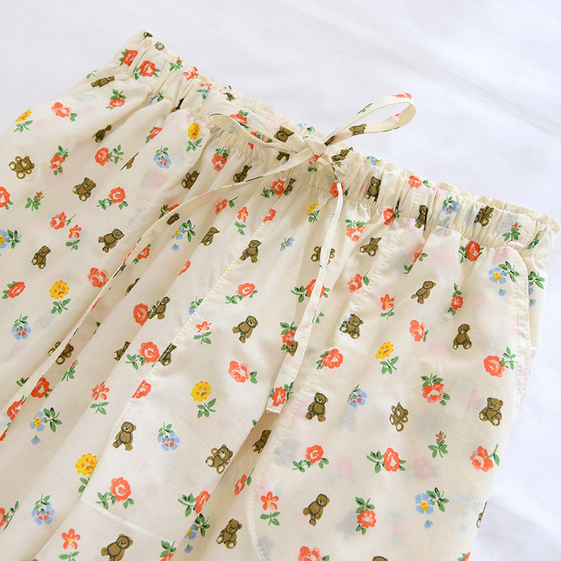 Fdfklak tavaszi őszi pamut pizsama nadrág női friss virágos hálóruha otthoni nadrág női alvó alsó rész Pantalones De Mujer