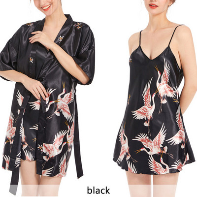 Γυναικεία σατέν ρόμπα με στάμπα Σετ Πιτζάμες Πιτζάμες Νυχτικά Πυζά Sexy Casual SA1397