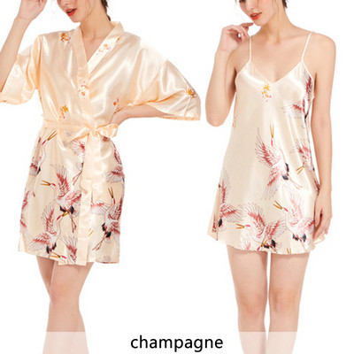 Γυναικεία σατέν ρόμπα με στάμπα Σετ Πιτζάμες Πιτζάμες Νυχτικά Πυζά Sexy Casual SA1397