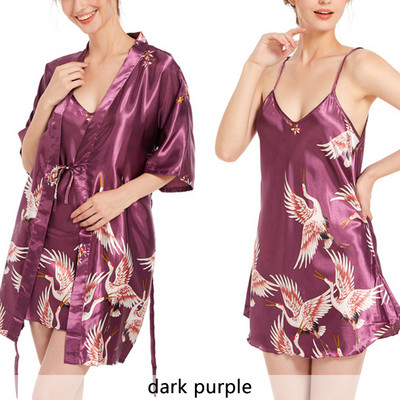 Γυναικεία σατέν ρόμπα με στάμπα Σετ Πιτζάμες Πιτζάμες Νυχτικά Πυζά Sexy Casual SA1397