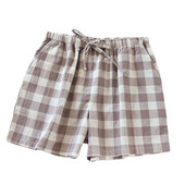 Fdfklak japán kockás pizsama nadrág Női nyári rövidnadrág vékony 100% kétrétegű géz pamut Otthoni nadrág шорты женские летние