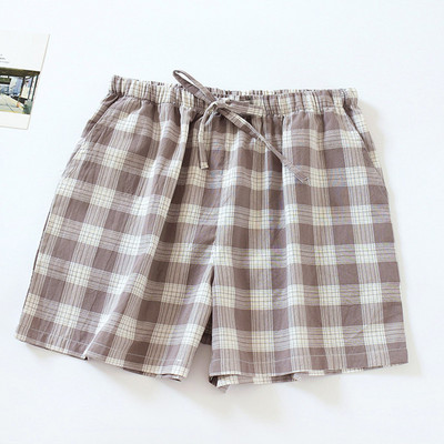 Fdfklak japán kockás pizsama nadrág Női nyári rövidnadrág vékony 100% kétrétegű géz pamut Otthoni nadrág шорты женские летние