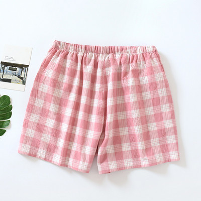 Fdfklak japán kockás pizsama nadrág Női nyári rövidnadrág vékony 100% kétrétegű géz pamut Otthoni nadrág шорты женские летние