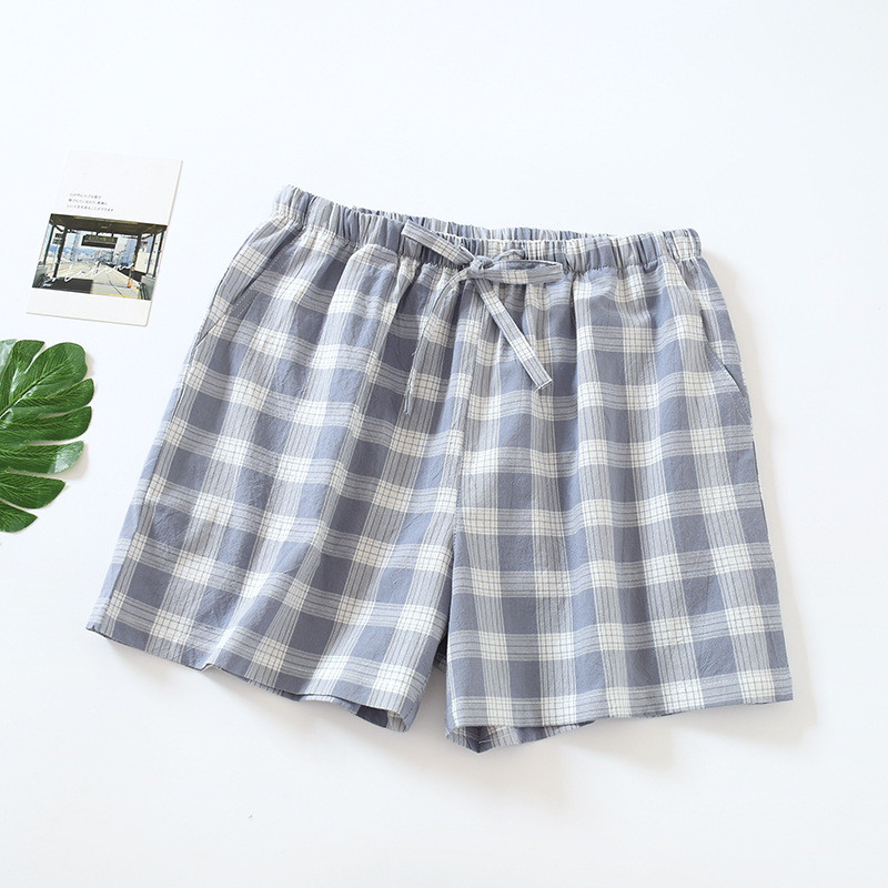 Fdfklak japán kockás pizsama nadrág Női nyári rövidnadrág vékony 100% kétrétegű géz pamut Otthoni nadrág шорты женские летние