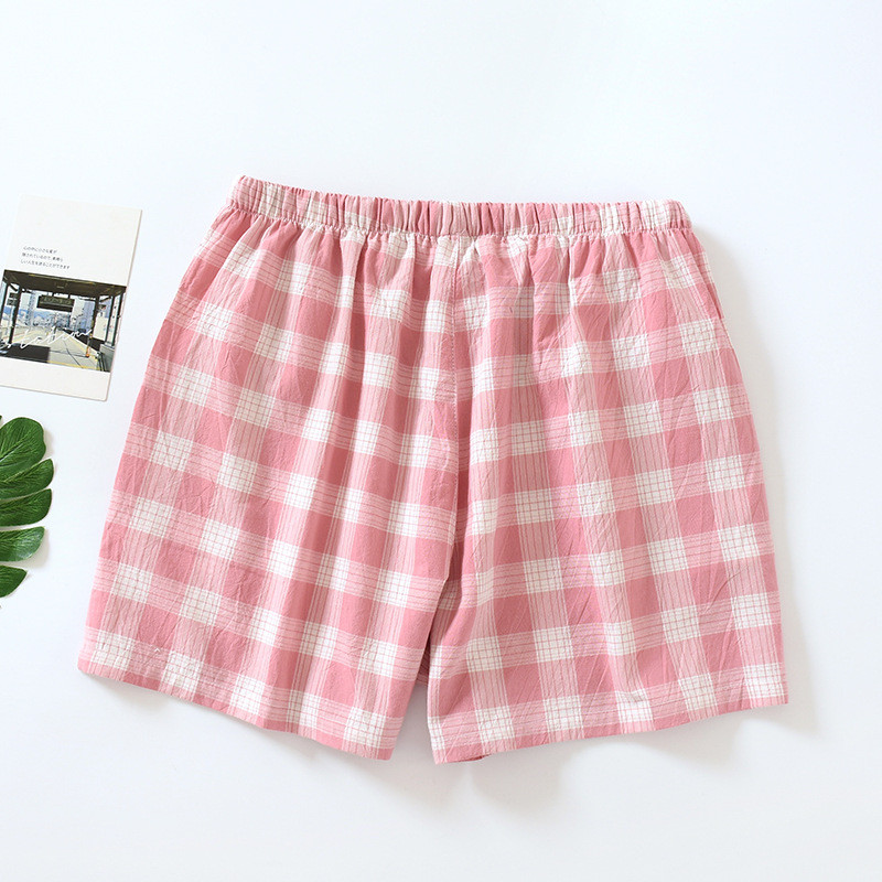 Fdfklak japán kockás pizsama nadrág Női nyári rövidnadrág vékony 100% kétrétegű géz pamut Otthoni nadrág шорты женские летние