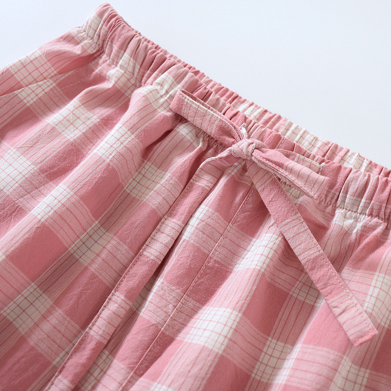 Fdfklak japán kockás pizsama nadrág Női nyári rövidnadrág vékony 100% kétrétegű géz pamut Otthoni nadrág шорты женские летние