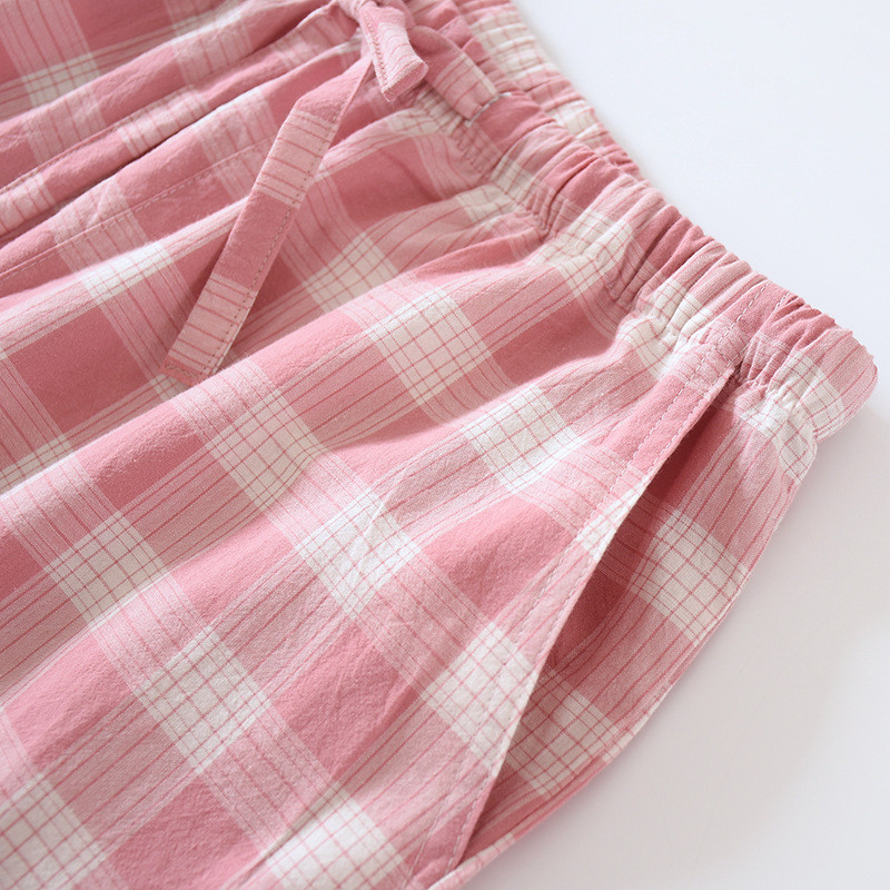 Fdfklak japán kockás pizsama nadrág Női nyári rövidnadrág vékony 100% kétrétegű géz pamut Otthoni nadrág шорты женские летние