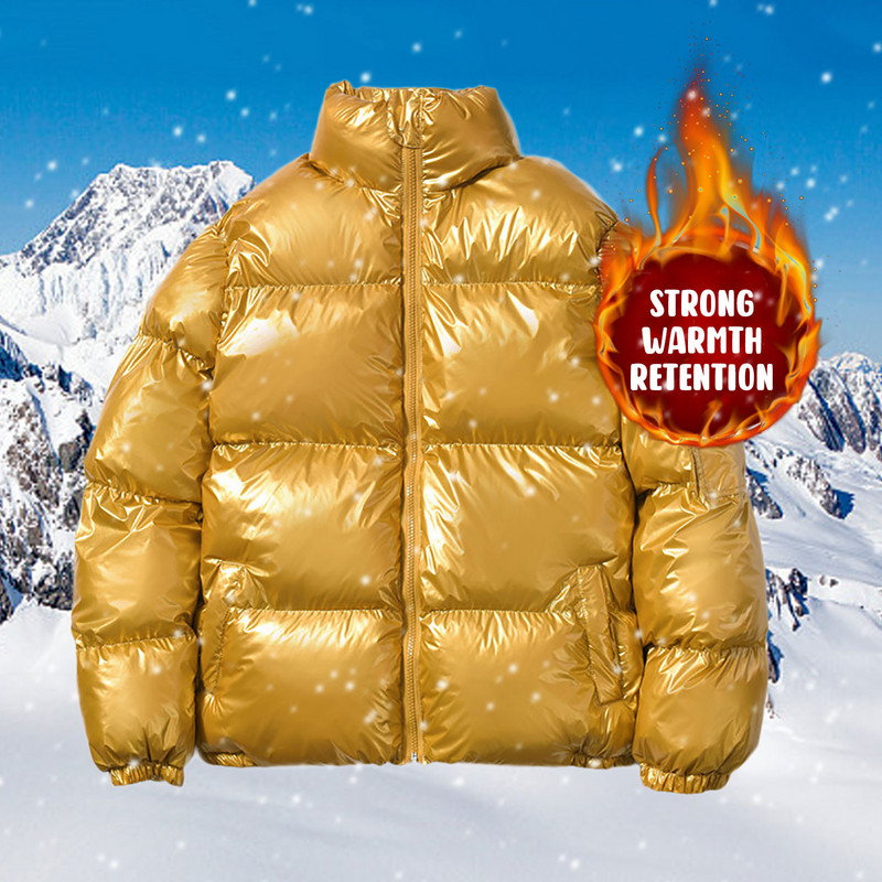 Μπουφάν μονόχρωμο με αντανακλαστικό ανδρικό γιακά Χοντρό φαρδύ μπουφάν και αντρικό βαμβακερό όρθιο