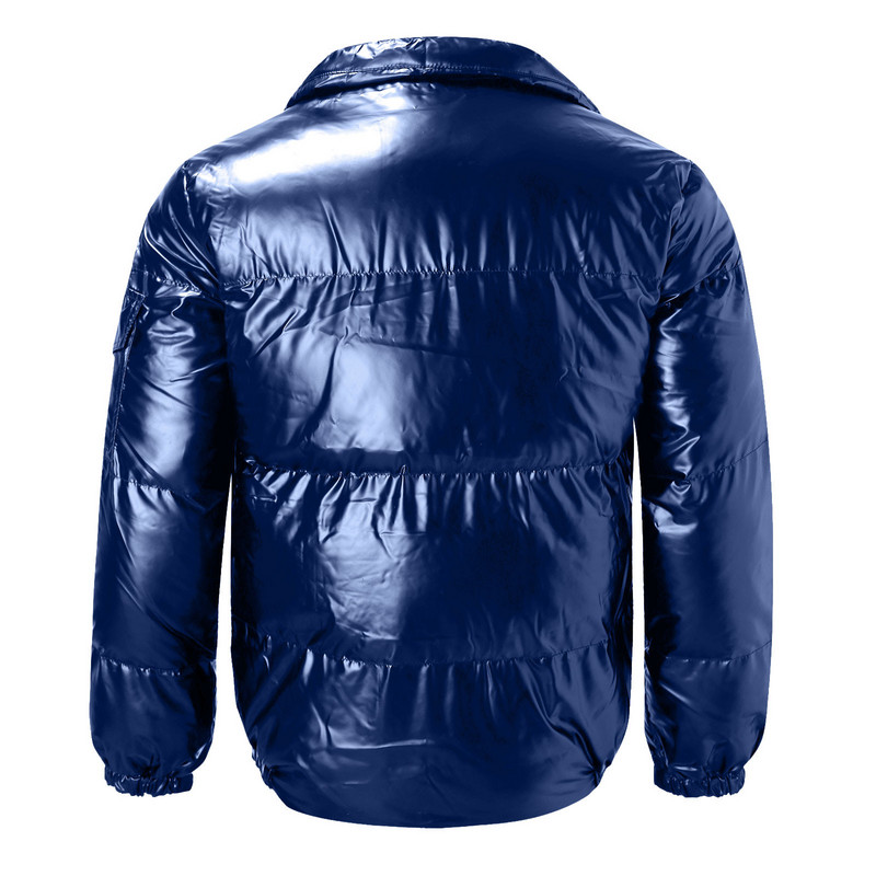 Μπουφάν μονόχρωμο με αντανακλαστικό ανδρικό γιακά Χοντρό φαρδύ μπουφάν και αντρικό βαμβακερό όρθιο