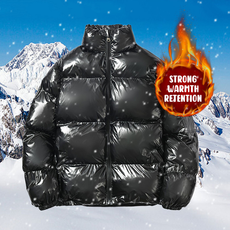 Μπουφάν μονόχρωμο με αντανακλαστικό ανδρικό γιακά Χοντρό φαρδύ μπουφάν και αντρικό βαμβακερό όρθιο