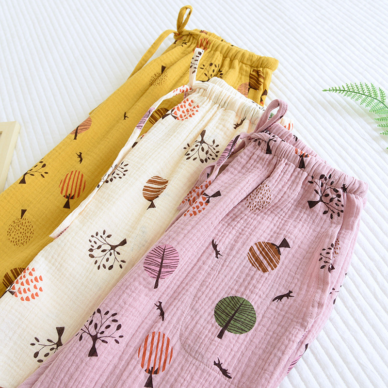 Πυτζάμες κρεπ βαμβακερά παντελόνια γυναικεία άνοιξη φθινόπωρο Διπλή γάζα Πυτζάμες Παντελόνι Home Wear Παντελόνι Γυναικεία