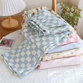 Νέο παντελόνι ύπνου Γυναικείο κρεπ βαμβακερό φαρδύ ίσιο παντελόνι με προστασία από τα κουνούπια Αρχική Φορέστε Fashion καρό παντελόνι πιτζάμες