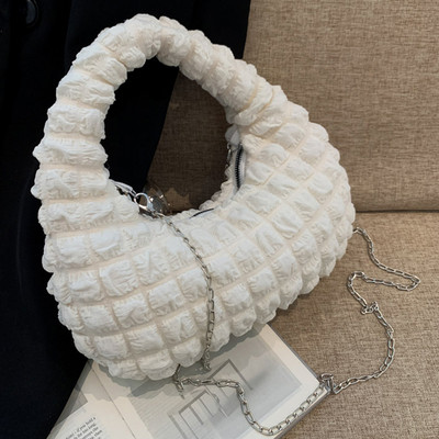 Sieviešu stepēta klimpu soma, mīksta plisēta soma, modes pufīga rokassomiņa, ikdienas soma ar rāvējslēdzēju, meiteņu somiņa