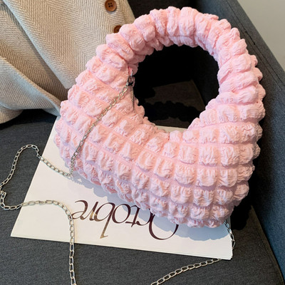 Sieviešu stepēta klimpu soma, mīksta plisēta soma, modes pufīga rokassomiņa, ikdienas soma ar rāvējslēdzēju, meiteņu somiņa