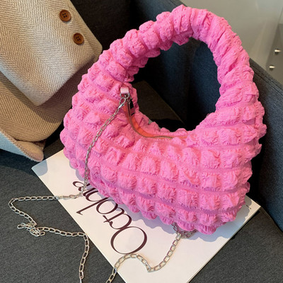 Sieviešu stepēta klimpu soma, mīksta plisēta soma, modes pufīga rokassomiņa, ikdienas soma ar rāvējslēdzēju, meiteņu somiņa