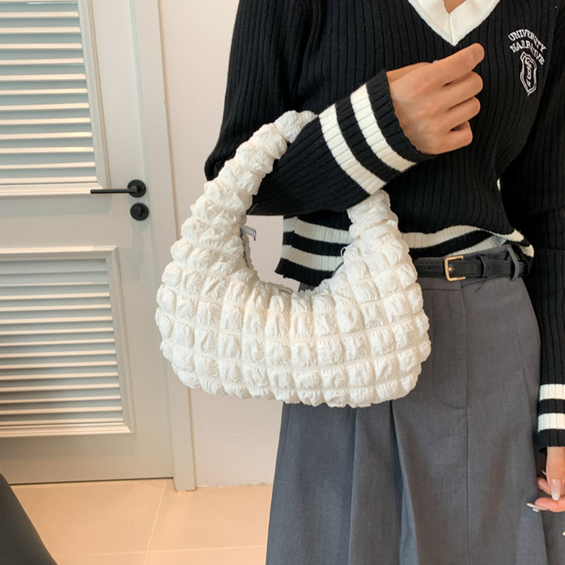 Naiste tepitud pelmeenikott Pehme plisseeritud kandekott Moodne puhvis kandekott Käekott vabaaja lukuga tüdrukule rahakott