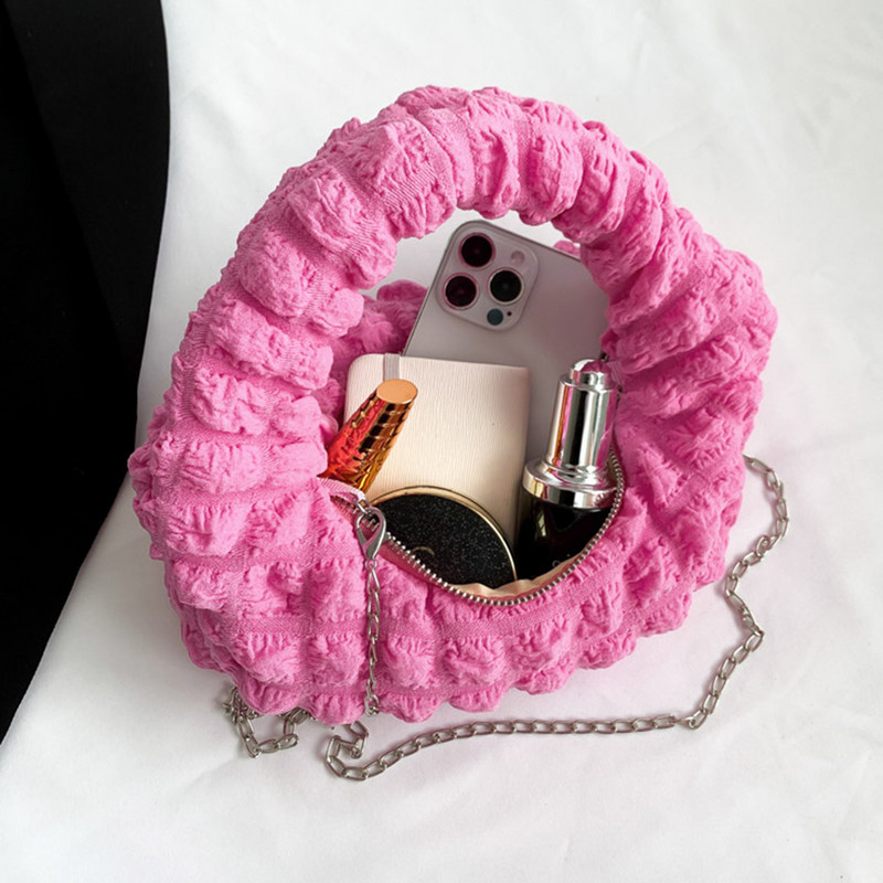 Naiste tepitud pelmeenikott Pehme plisseeritud kandekott Moodne puhvis kandekott Käekott vabaaja lukuga tüdrukule rahakott