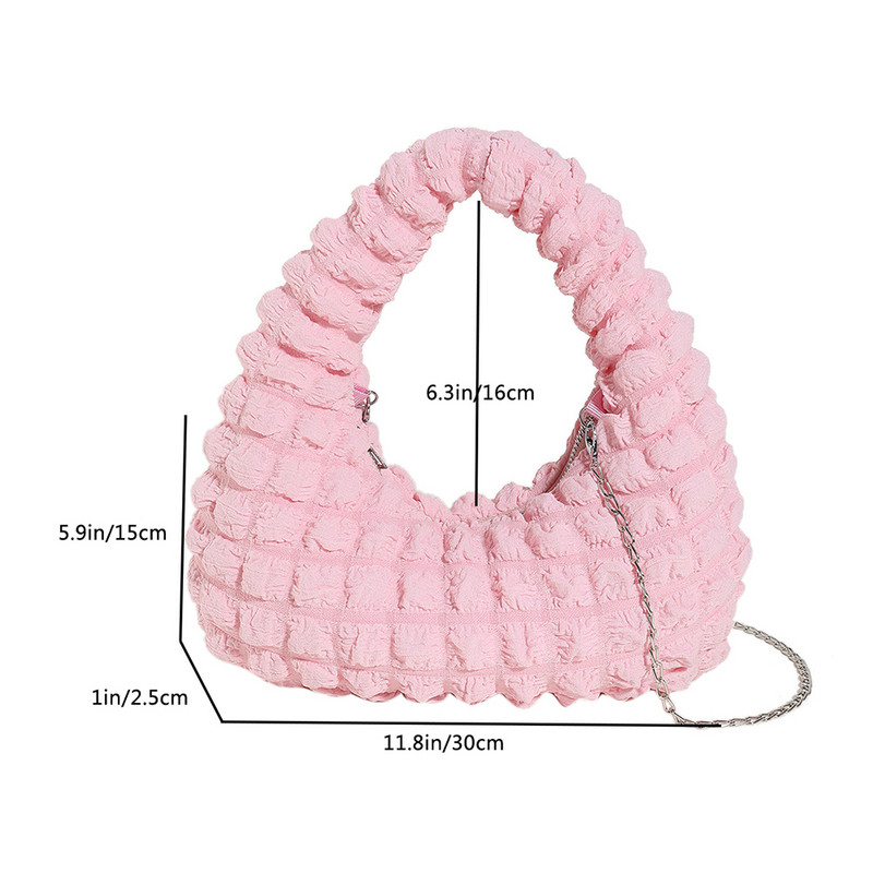 Naiste tepitud pelmeenikott Pehme plisseeritud kandekott Moodne puhvis kandekott Käekott vabaaja lukuga tüdrukule rahakott