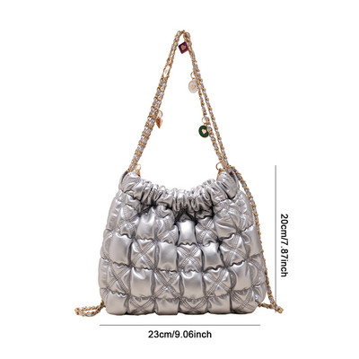 Luksuslikud ketiga käekotid naistele Tepitud plisseeritud PU suure mahutavusega kandekott Käekott Uus Korea mood, nööriga nööriga kott