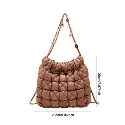 Luksuslikud ketiga käekotid naistele Tepitud plisseeritud PU suure mahutavusega kandekott Käekott Uus Korea mood, nööriga nööriga kott