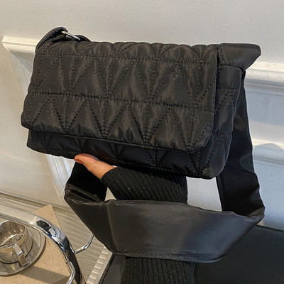 Μόδα τσάντα ώμου Καπιτονέ χιαστί τσάντα σφεντόνα Μικρό τετράγωνο φαρδύ λουράκι βαμβακερό με επένδυση για γυναικεία κορίτσια Ταξιδιωτικό τσαντάκι γραφείου