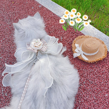 Ins New Pet Dog Traction Suit Flowers Bow Chest Back Traction Rope Cat Rope Fashion Luxury Advanced Flower Clothes Dog Walking