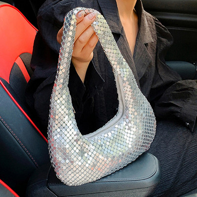 Χειρολαβή Γυαλιστερή βραδινή τσάντα συμπλέκτη Πολυτελή επώνυμα πορτοφόλια και τσάντα χειρός Ασημένιες τσάντες ώμου Hobo για Γυναικείες τσάντες γάμου