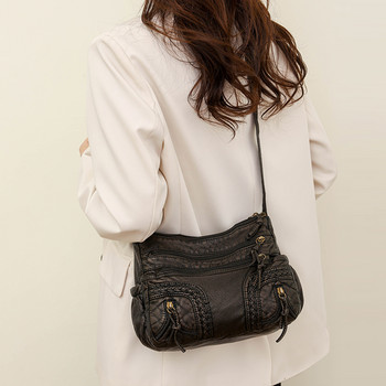 Дамска ретро кожена чанта, портмонета Модна дамска чанта през рамо, през рамо, маркова луксозна дизайнерска дамска чанта
