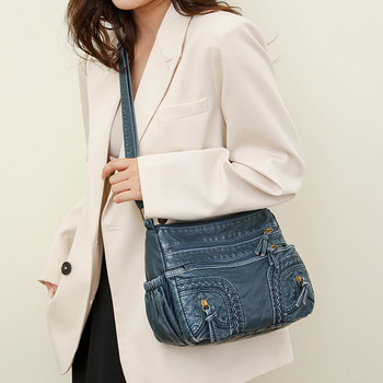 Дамска ретро кожена чанта, портмонета Модна дамска чанта през рамо, през рамо, маркова луксозна дизайнерска дамска чанта