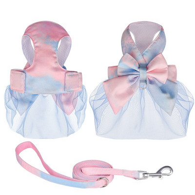 Φούστα με κολάρο σκύλου με φιόγκο Χαριτωμένο λουρί για κατοικίδια με λουρί στήθους σχοινί έλξης γάτα σκυλιά Ρούχα λουρί Γιλέκο Princess Tutu φόρεμα Φούστα