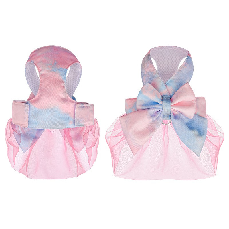 Φούστα με κολάρο σκύλου με φιόγκο Χαριτωμένο λουρί για κατοικίδια με λουρί στήθους σχοινί έλξης γάτα σκυλιά Ρούχα λουρί Γιλέκο Princess Tutu φόρεμα Φούστα