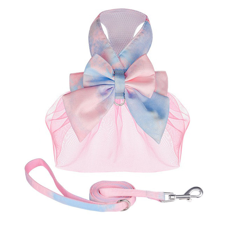 Φούστα με κολάρο σκύλου με φιόγκο Χαριτωμένο λουρί για κατοικίδια με λουρί στήθους σχοινί έλξης γάτα σκυλιά Ρούχα λουρί Γιλέκο Princess Tutu φόρεμα Φούστα