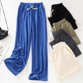 Samta siltas, platas pidžamas bikses sievietēm rudens ziemas ziema ar augstu vidukli Ikdienas guļamveļa Taisnas bikses ārpusē valkāt mājas bikses