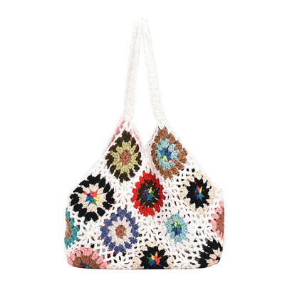Γυναικεία τσάντα τσάντα φλοράλ βελονάκι μεγάλης χωρητικότητας Πλεκτή τσάντα Μοντέρνα χειροποίητη τσάντα Boho vintage πολύχρωμη κούφια τσάντα