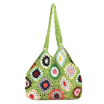 Γυναικεία τσάντα τσάντα φλοράλ βελονάκι μεγάλης χωρητικότητας Πλεκτή τσάντα Μοντέρνα χειροποίητη τσάντα Boho vintage πολύχρωμη κούφια τσάντα