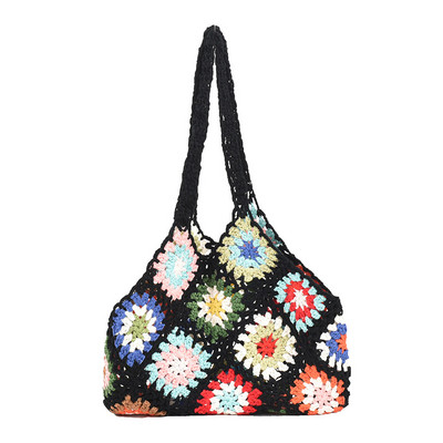 Γυναικεία τσάντα τσάντα φλοράλ βελονάκι μεγάλης χωρητικότητας Πλεκτή τσάντα Μοντέρνα χειροποίητη τσάντα Boho vintage πολύχρωμη κούφια τσάντα