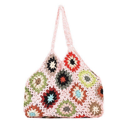 Γυναικεία τσάντα τσάντα φλοράλ βελονάκι μεγάλης χωρητικότητας Πλεκτή τσάντα Μοντέρνα χειροποίητη τσάντα Boho vintage πολύχρωμη κούφια τσάντα
