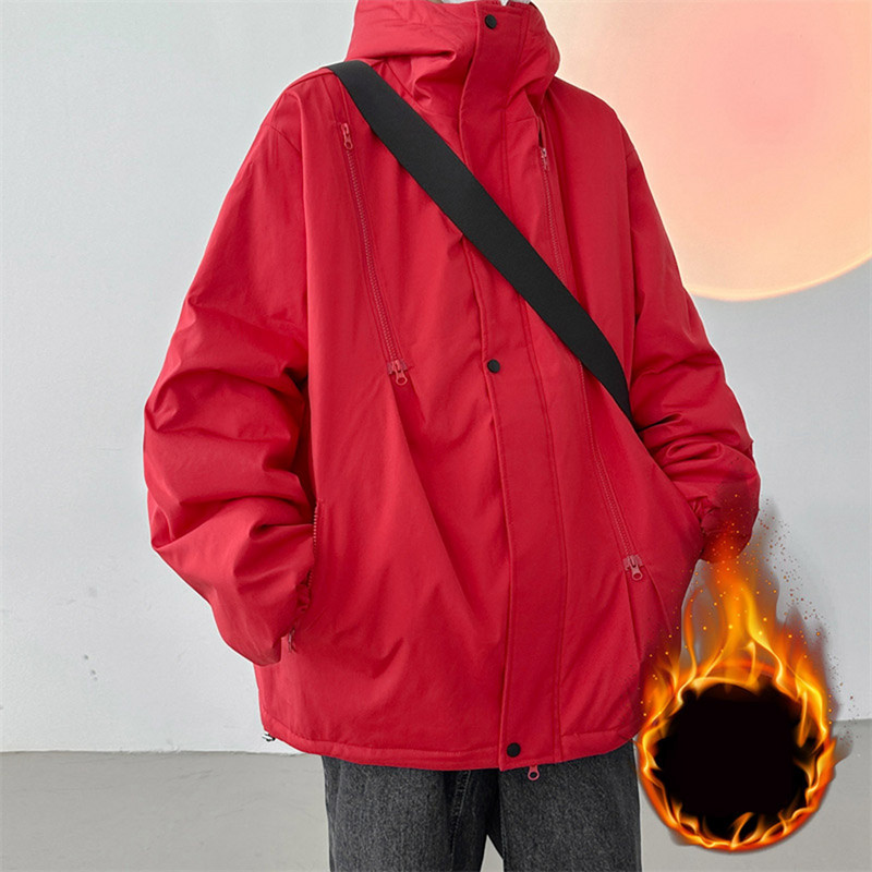 Vrecká na zips, jednofarebné mikiny s kapucňou, vetruodolná bunda, stojačikový golier, svetríky, univerzálne kórejské módne ležérne mikiny.