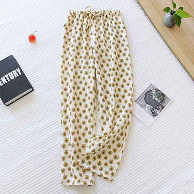 Fdfklak Pantalones De Mujer Pantaloni noi de pijama cu imprimeu floral pentru femei, bumbac largi, primăvară, toamnă, îmbrăcăminte acasă, pantaloni pentru femei