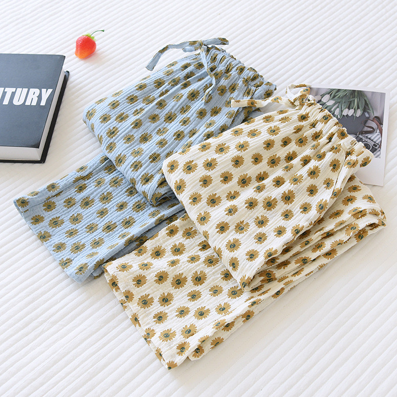 Fdfklak Pantalones De Mujer Pantaloni noi de pijama cu imprimeu floral pentru femei, bumbac largi, primăvară, toamnă, îmbrăcăminte acasă, pantaloni pentru femei